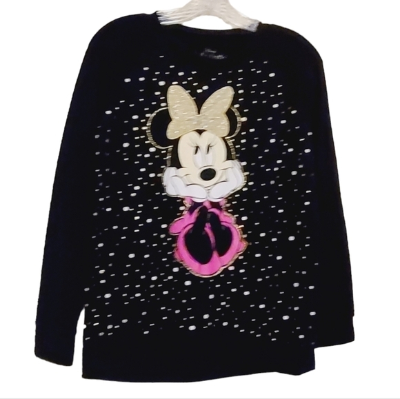 Disney | Girl's Black Polka Dot and Glitter Minnie Mouse Sweatshirt (Size XL) - Picture 1 of 12
